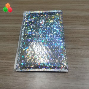 custom size fashion waterproof zip closure laser film bubble bag / shockproof laser woman makeup / gift bubble zipper bag